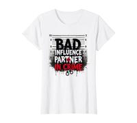 Bad Influence Partner in Crime Mugshot Humor T-Shirt, Women, White, XS