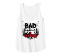 Bad Influence Partner in Crime Mugshot Humor Tank Top, Women, White, M