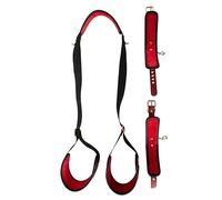 Bad Kitty Deluxe Neck-Thigh Restraint Set with Removable Handcuffs, Padded & Adjustable, Imitation Leather Black/Red, BDSM Bondage Neck Thigh Restraint Snap Hook & Buckles