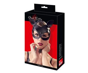 Bad Kitty - Faux Leather, Rhinestone Cat Mask - Black (S-L)