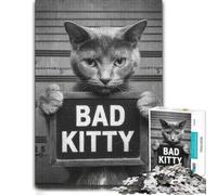 Bad Kitty Mugshot Colourful Wooden Jigsaw Puzzle for Adults, 1000 PCS