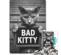 Bad Kitty Mugshot Themed Wooden Jigsaw Puzzle for Adults, 300 PCS