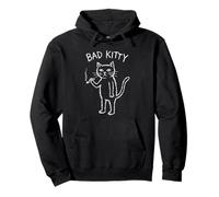 Bad Kitty Smoking Cat Edgy Hand Drawn Sketch Graphic Pullover Hoodie