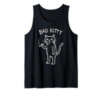 Bad Kitty Smoking Cat Edgy Hand Drawn Sketch Graphic Tank Top