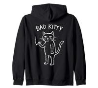 Bad Kitty Smoking Cat Edgy Hand Drawn Sketch Graphic Zip Hoodie