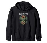 Bad Moon Rising Wolf Reflection Skull Horror Scene Halloween Zip Hoodie