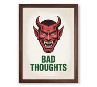 Bad Thoughts Devil Retro Framed Wall Art Print A3 (42×29.7cm) Walnut, Wall Decor for Living Room, Bedroom, Office & Home, Ready to Hang, Art Gift