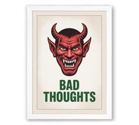 Bad Thoughts Devil Retro Framed Wall Art Print A3 (42×29.7cm) White, Wall Decor for Living Room, Bedroom, Office & Home, Ready to Hang, Art Gift