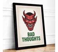 Bad Thoughts Devil Retro Framed Wall Art Print A3 Black