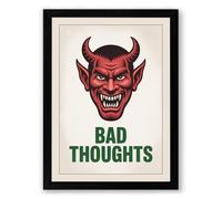 Bad Thoughts Devil Retro Framed Wall Art Print A4 (29.7×21cm) Black, Wall Decor for Living Room, Bedroom, Office & Home, Ready to Hang, Art Gift