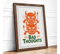 Bad Thoughts Modern Framed Wall Art Print A1 (84.1×59.4cm) Walnut, Wall Decor for Living Room, Bedroom, Office & Home, Ready to Hang, Art Gift