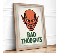 Bad Thoughts Typography Framed Wall Art Print A4 (29.7×21cm) Oak, Wall Decor for Living Room, Bedroom, Office & Home, Ready to Hang, Art Gift
