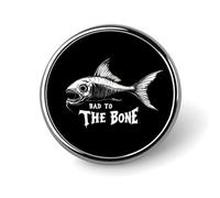 Bad To The Bone Fish Round Brooch Pin Lapel Pins Tie Suit Dress Accessories Wedding Birthday for Men Women