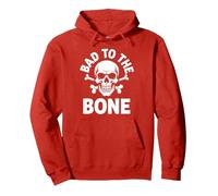 Bad to the Bone Skeleton Rocker Rebel Biker Attitude Pullover Hoodie, Adult Unisex, Red, XL