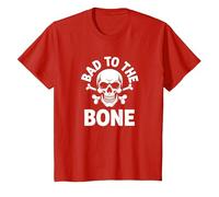 Bad to The Bone Skeleton Rocker Rebel Biker Attitude T-Shirt, Kids, Red, 3 Years