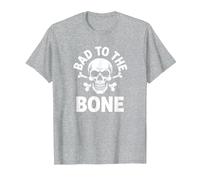 Bad to The Bone Skeleton Rocker Rebel Biker Attitude T-Shirt, Men, Heather Grey, 6XL