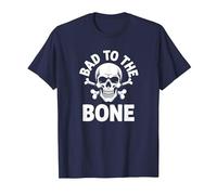 Bad to The Bone Skeleton Rocker Rebel Biker Attitude T-Shirt, Men, Navy, 6XL