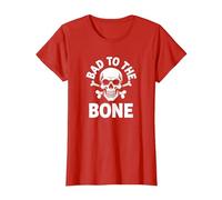 Bad to The Bone Skeleton Rocker Rebel Biker Attitude T-Shirt, Women, Red, 3XL