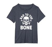 Bad to The Bone Skeleton Rocker Rebel Biker Attitude T-Shirt, Women's Plus, Heather Blue, 2X