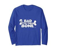 Bad to The Bone Skull Rebel Attitude Punk Rock Long Sleeve T-Shirt, Adult Unisex, Royal Blue, L