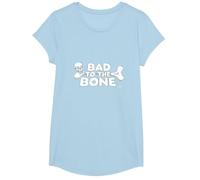 Bad to The Bone Skull Rebel Attitude Punk Rock T-Shirt, Girls, Baby Blue, Small