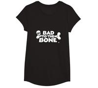Bad to The Bone Skull Rebel Attitude Punk Rock T-Shirt, Girls, Black, Medium