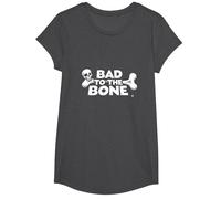 Bad to The Bone Skull Rebel Attitude Punk Rock T-Shirt, Girls, Dark Heather Grey, Medium