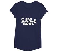 Bad to The Bone Skull Rebel Attitude Punk Rock T-Shirt, Girls, Navy, XS