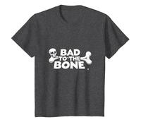 Bad to The Bone Skull Rebel Attitude Punk Rock T-Shirt, Kids, Dark Heather Grey, 2 Years