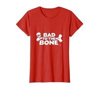 Bad to The Bone Skull Rebel Attitude Punk Rock T-Shirt, Women, Red, L