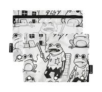 Bad Toad Frog Vintage Grey Pencil Pouches with Clear Window Pencil Bags Large and Sturdy 3 Ringing case for School Office & Home Multicolored 2 PCS