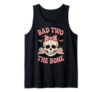 Bad Two The Bone 2nd Birthday Girl Halloween Skull Bow Tank Top