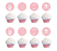 Bad Two The Bone Birthday Cupcake Toppers, 24pcs 2nd Birthday Cupcake Picks, Bone Skull Second Birthday Party Decor, Rock n Roll Music Birthday Party Cake Decorations Supplies Pink