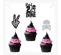 Bad Two The Bone Cake Topper Cupcake Decor Black 2nd Birthday Decorations Music Themed Party Decorations for Skeleton Rock and Roll Birthday Party