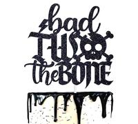 Bad Two the Bone Cake Topper, Skull Theme Happy 2nd Birthday Party Decorations, Rock n Roll Born to Rock Music 90s Theme Second Birthday Supplies, Photo Props