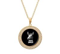 Bad Uncle Round Pendant Necklace Diamond Edging Brilliant Personalized Jewelry Gifts for Women Golden-style