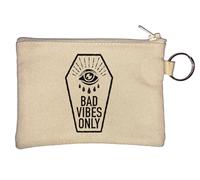 Bad Vibes Only Eye Casket Key Chain Coin Purse Beige