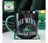 Bad Witch Social Club Mug & Coaster Set - Magical Green Hat Design