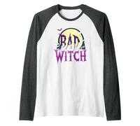 Bad Witch: Spooky Halloween Moon and Bats Raglan Baseball Tee, Men, Dark Heather/White, XL