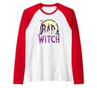 Bad Witch: Spooky Halloween Moon and Bats Raglan Baseball Tee, Men, Red/White, S