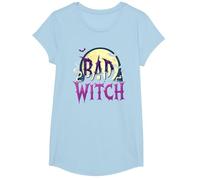 Bad Witch: Spooky Halloween Moon and Bats T-Shirt, Girls, Baby Blue, Small