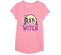 Bad Witch: Spooky Halloween Moon and Bats T-Shirt, Girls, Pink, Small