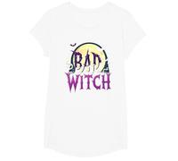 Bad Witch: Spooky Halloween Moon and Bats T-Shirt, Girls, White, XS