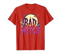 Bad Witch: Spooky Halloween Moon and Bats T-Shirt, Men, Red, XL