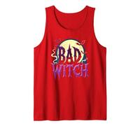 Bad Witch: Spooky Halloween Moon and Bats Tank Top, Men, Red, XL