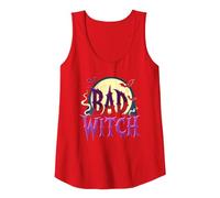 Bad Witch: Spooky Halloween Moon and Bats Tank Top, Women, Red, XXL