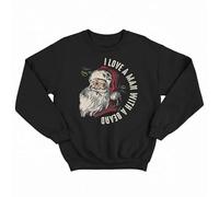Bad Zebedee I Love A Man With A Beard Father Christmas Santa Sweatshirt (Black, 2XL - 52" Chest)