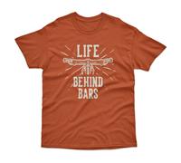 Bad Zebedee Men's Life Behind Bars Cyclist T-Shirt in Terracotta | Size: Medium Bad Zebedee Terracotta M
