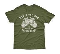 Bad Zebedee Men's Never Too Old for Bruises & Broken Bones Skateboard T-Shirt in Khaki | Size: Medium Bad Zebedee Khaki M