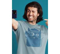 Bad Zebedee Men's Photographer Cat T-Shirt in Light Blue | Size: Medium Bad Zebedee Light Blue M